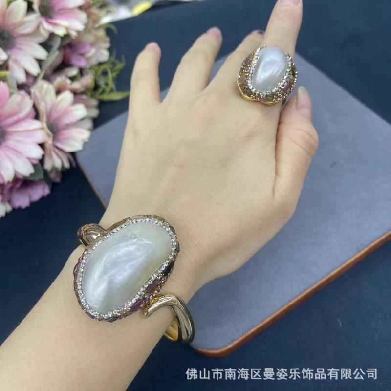 Natural Mabe Pearl Tourmaline Stone Set Women Original Design Minimalist Jewelry Collection