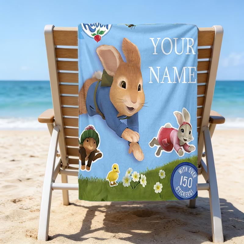 1pc Peter Rabbit2 Beach Towel with Custom Name, Beach/Swimming/Bath/Picnic/Camping Towel, Suitable for Seaside Beaches