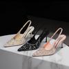 Wind banquet fashion thin heel pointed back empty shoes sequined beaded back strap high heels women's shoes