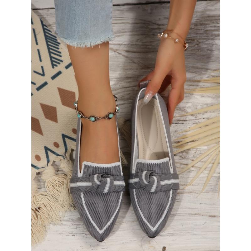 Large Size Fly-woven Breathable Flat-soled Single Shoes Women's Overalls, Bows, Shallow Mouth Lazy Work Shoes Shoes