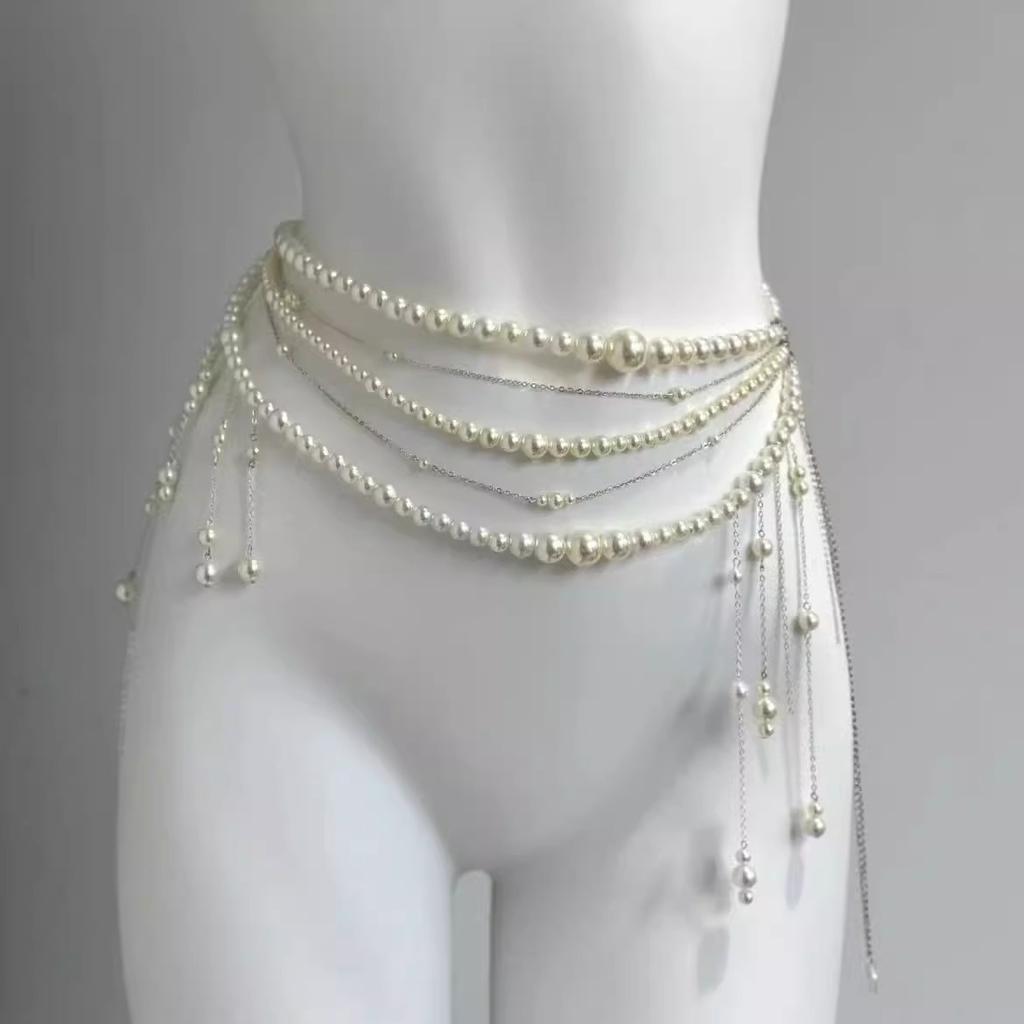 Spiritual flower pearl multi-layer tassel belt, body chain, light luxury and exquisite outer layer belt accessory