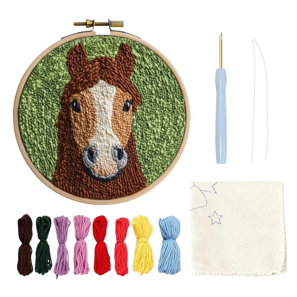 Punch Needle Embroidery Kit Cartoon Animal Picture Embroidery Yarn Punch Coaster Set Handmade DIY Crafts Home Decor Accessories