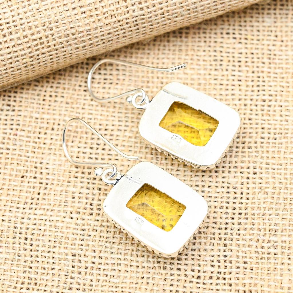 Citrine Gemstone Handmade 925 Sterling Silver Jewelry Lovely Earrings Gift For Her