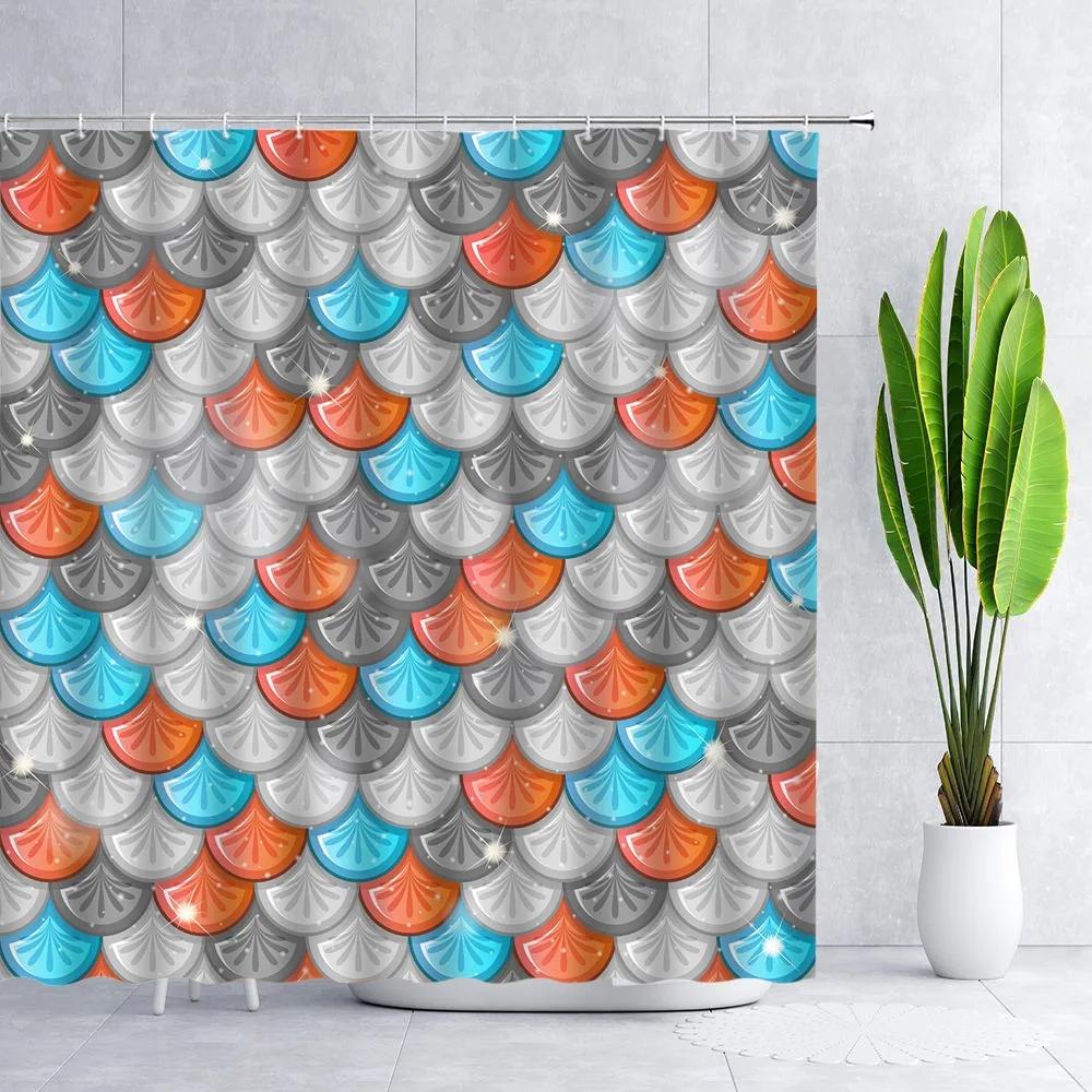 Dunika Chen Colorful Cartoon Fish Scale Shower Curtains Gradient Creative Geometric Home Decor Polyester Bath Curtain Fabric Bathroom Screen