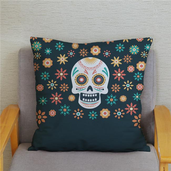 Mexican Day of The Dead Pillowcase Bedroom Living Room Sofa Home Decoration  Cartoon Flower Skull Print Cushion Cover