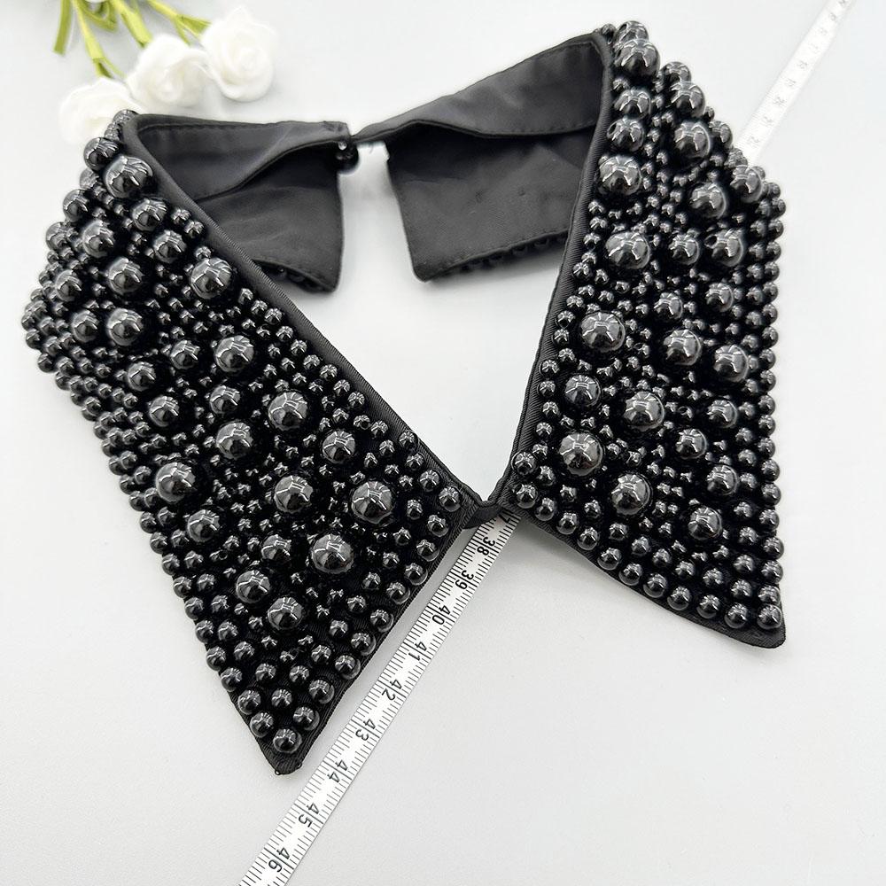 Elegant Vintage Pearl Embellished Handcrafted Collar for Women High-Quality Polyester Fiber Pearl Sewing Woven Necktie Style