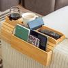 1/2Pcs Bamboo Couch Armrest Table Wooden Arm Tray with Removable Cup Holder Foldable Anti-Slip Sofa Side Remote Controls Phones Cups Snacks Organizer