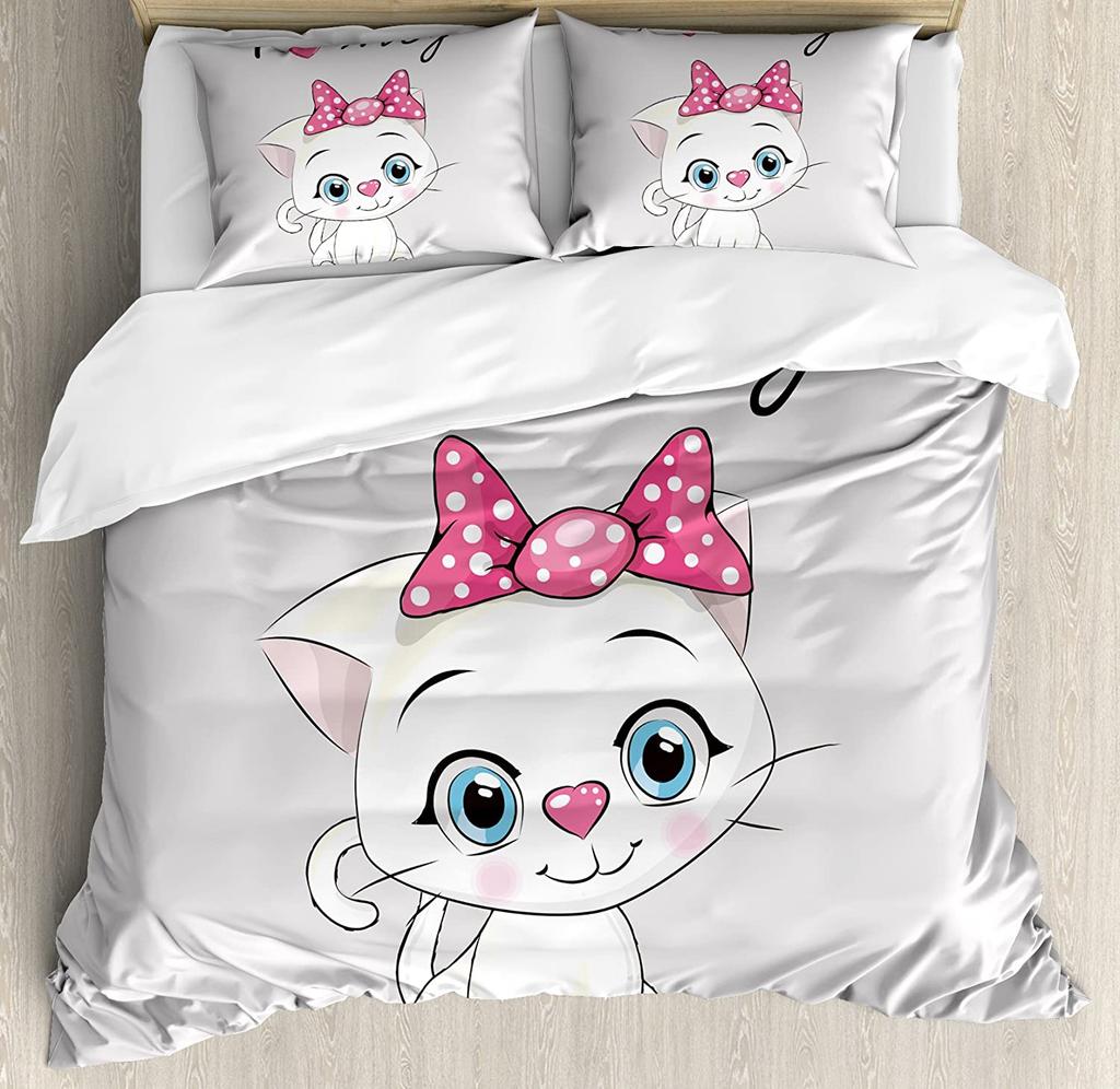 Animal Multi Color Cat Printed Comfort Duvet Cover Pillow Case Home Textile Quilt Cover Boy Kid Teen Girl 3pcs Bedding Set
