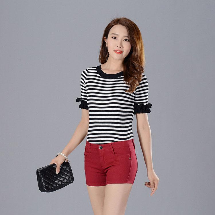 Denim-Shorts für Damen, Bleistift, lässig, Sommer, Bonbonfarben, Damen, Doppeltasche, Weiß, Blau, Rot