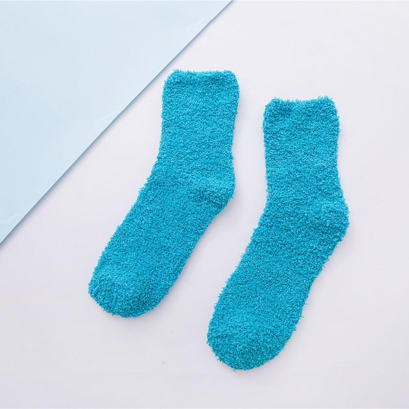 Winter Candy Farbe Korallen samt Frauen Warme Socken Plüsch Weibliche Verdickt Boden Schlafen Socke