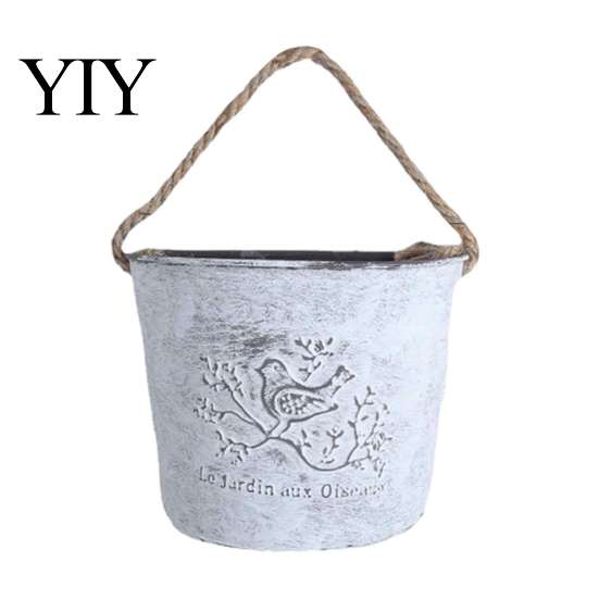 Balcony Hanging Planter Vintage Iron Wall Planter, Rustic Bird Metal Flower Pot with Rope, Vase Small Bucket for Garden Patio Decor, Gift Gardening