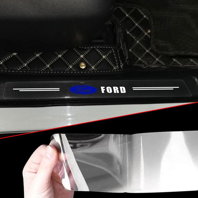 4Pcs Car Threshold Protector Transparent Decorative Badge 3D Sticker For Ford Focus Mondeo Kuga Fiesta MK7 Escort Explorer Edge 2 4 MK2 MK4