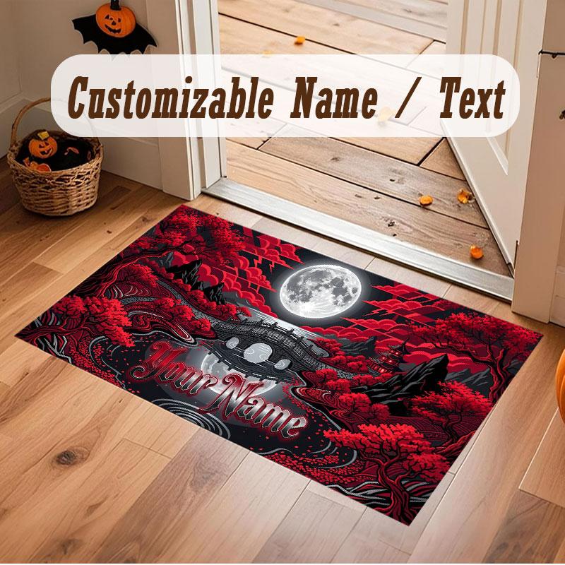 Mushroom Forest Theme Crystal Velvet Floor Rug Personalized Custom Name Text Warm Carpet Home Decoration