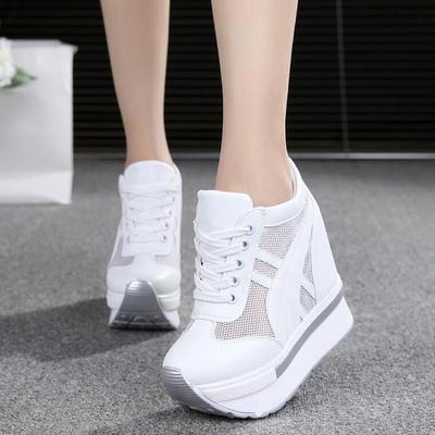 Fashion NEW Classic Women Mesh Platform Sneakers Trainers White Shoes High Heels Wedges Outdoor Shoes Breathable Casual Shoes Woman