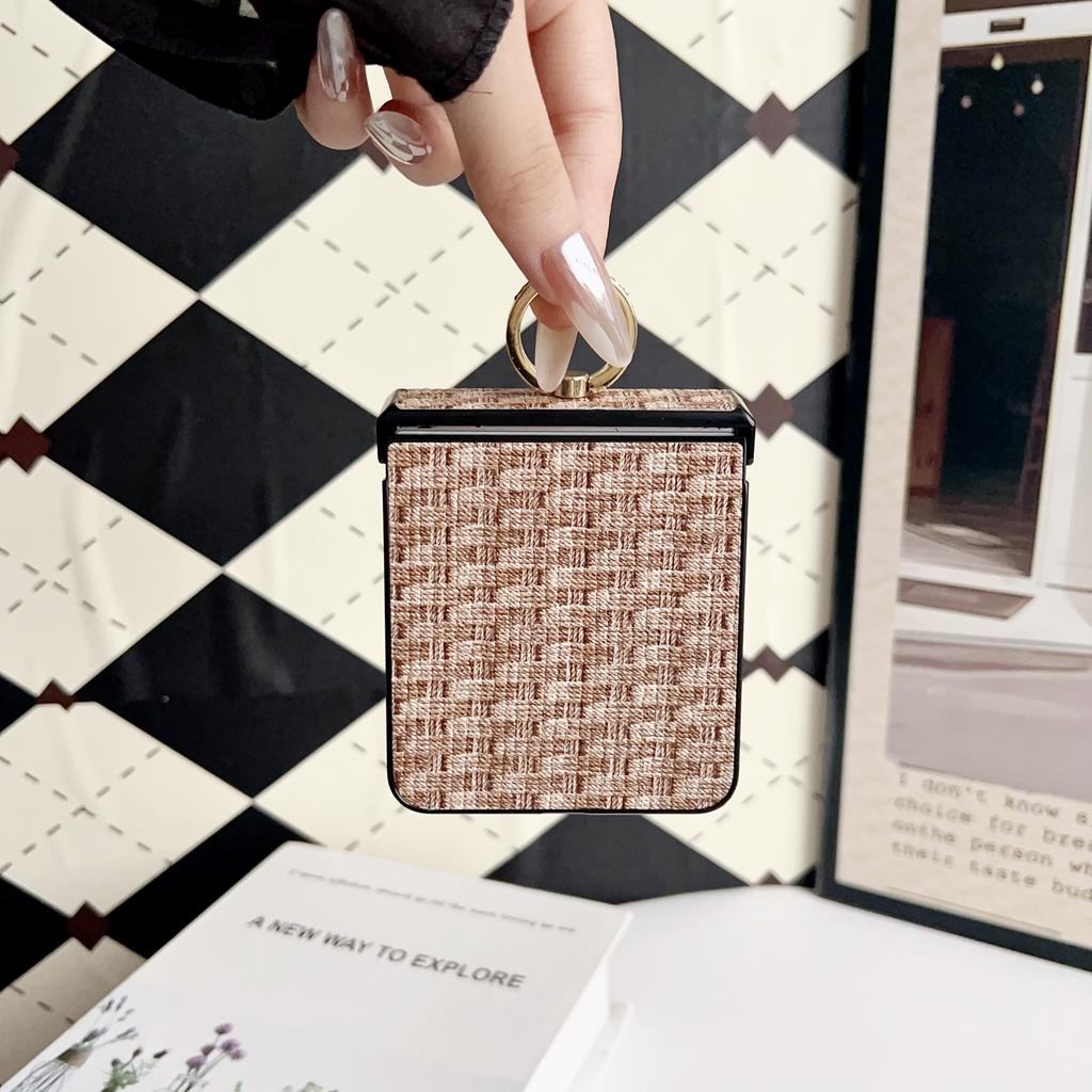 For Samsung Galaxy Z Flip7 5G Case Vintage Woven Pattern PU + TPU Phone Cover with Ring Holder