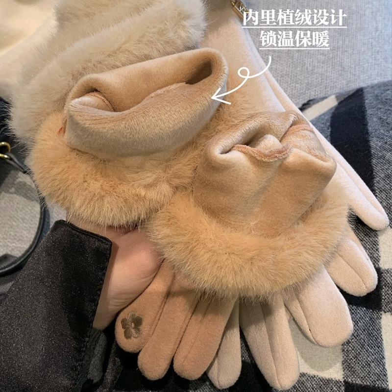 Tausend Gold Gefühl leichter Luxus Deutsch Plüschhandschuhe Damen Herbst und Winter Reiten Kälteschutz und warm Fingerlose Frotteehandschuhe