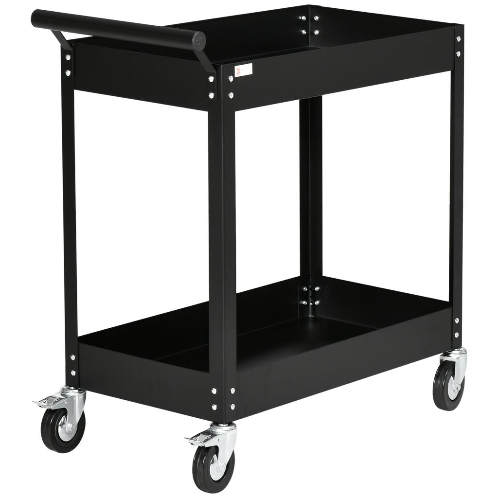 Workshop Trolley, 2 Tiers, Hand Cart, 4 Wheels, Steel, up to 150 kg, 84.5 x 38 x 84 cm, Black