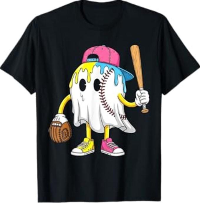 Ice Cream Drip Ghost Baseball Spots Baseball Drip Halloween T-Shirt S разноцветный