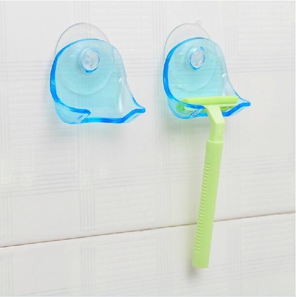 Estante para maquinilla de afeitar de plástico azul transparente, soporte para maquinilla de afeitar, ventosa, afeitadora