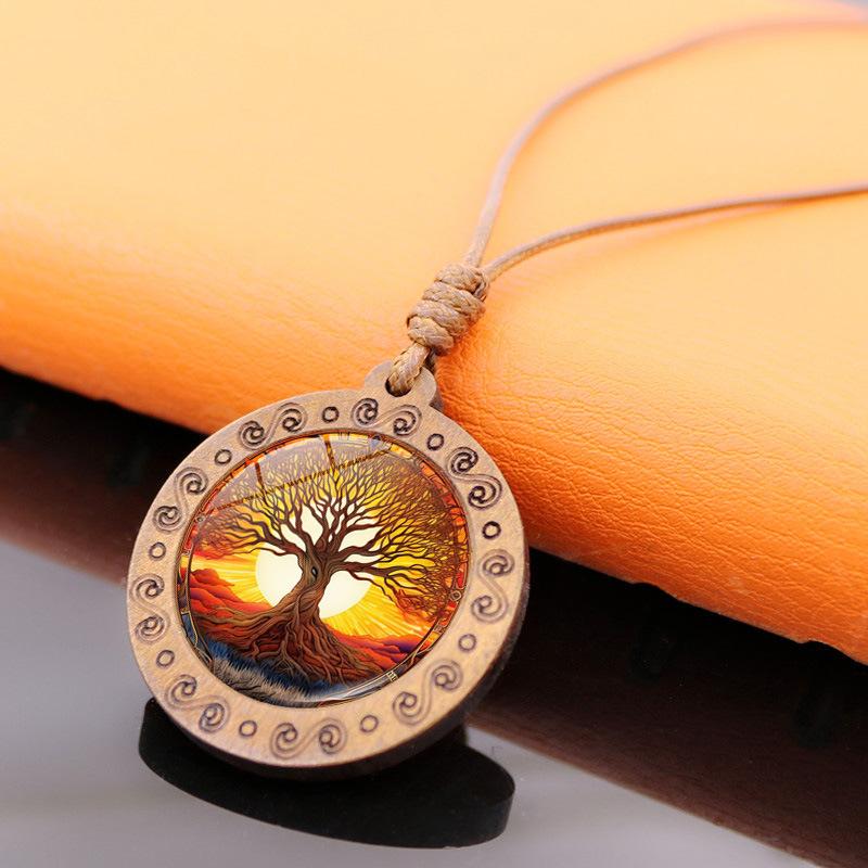 Tree of Life Time Wooden Women's Accessories Retro Pendant Necklace Under the Sunset