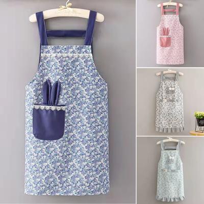 Baking Apron with Pocket Sleeveless Breathable Floral Printed Non-pilling Anti-fouling Cooking Apron for Home