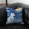 Van Gogh Starry Sky Kawaii Cat Cushion Cover Pillow Case Anti-Dustmite Invisible Zipper Silky Plush Cushion