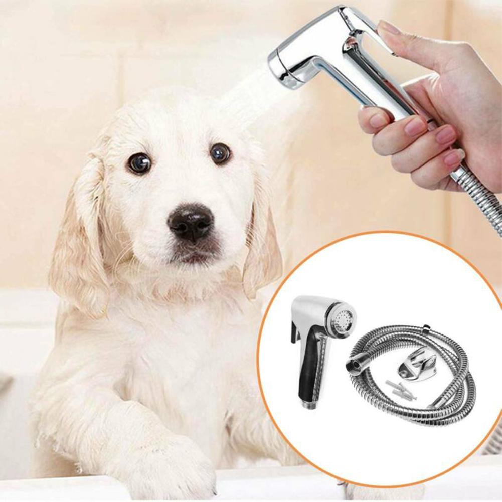Silver Bidet Sprayer Set Chrome Bidet Shattaf Douche Spray Hygienic Toilet Shower Head With 1.5m Hose Bathroom Accessories