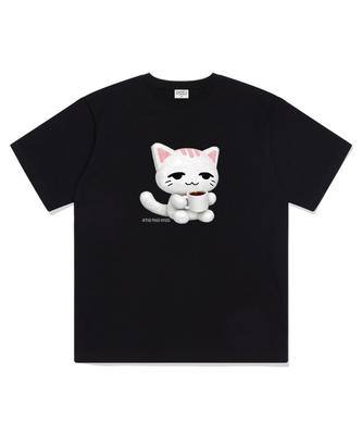 Deomopeuhauseu 3D Coffee Cat Oversized Short Sleeve T-Shirt Black