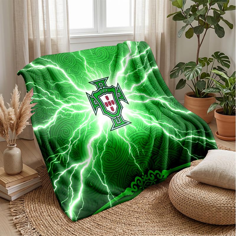 Portugal Football Printed Flannel Blanket Skin Friendly Warm Decorative Throw for Indoor Couch Bed Daily Use