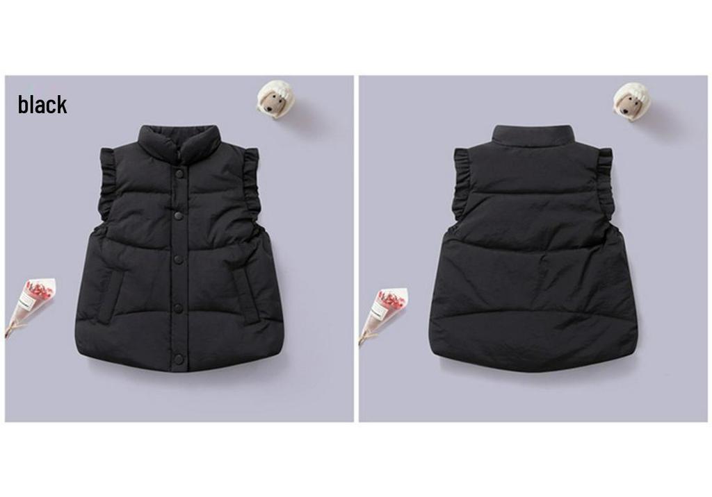 Girls' Lace Down Vest - Korean Style, Warm Autumn/Winter Jacket for Toddlers and Preschool Children
