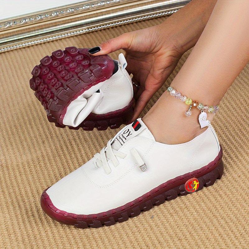 Women's shoes spring and summer lace-up wide fat feet beef tendon sole soft sole soft surface large size leather shoes