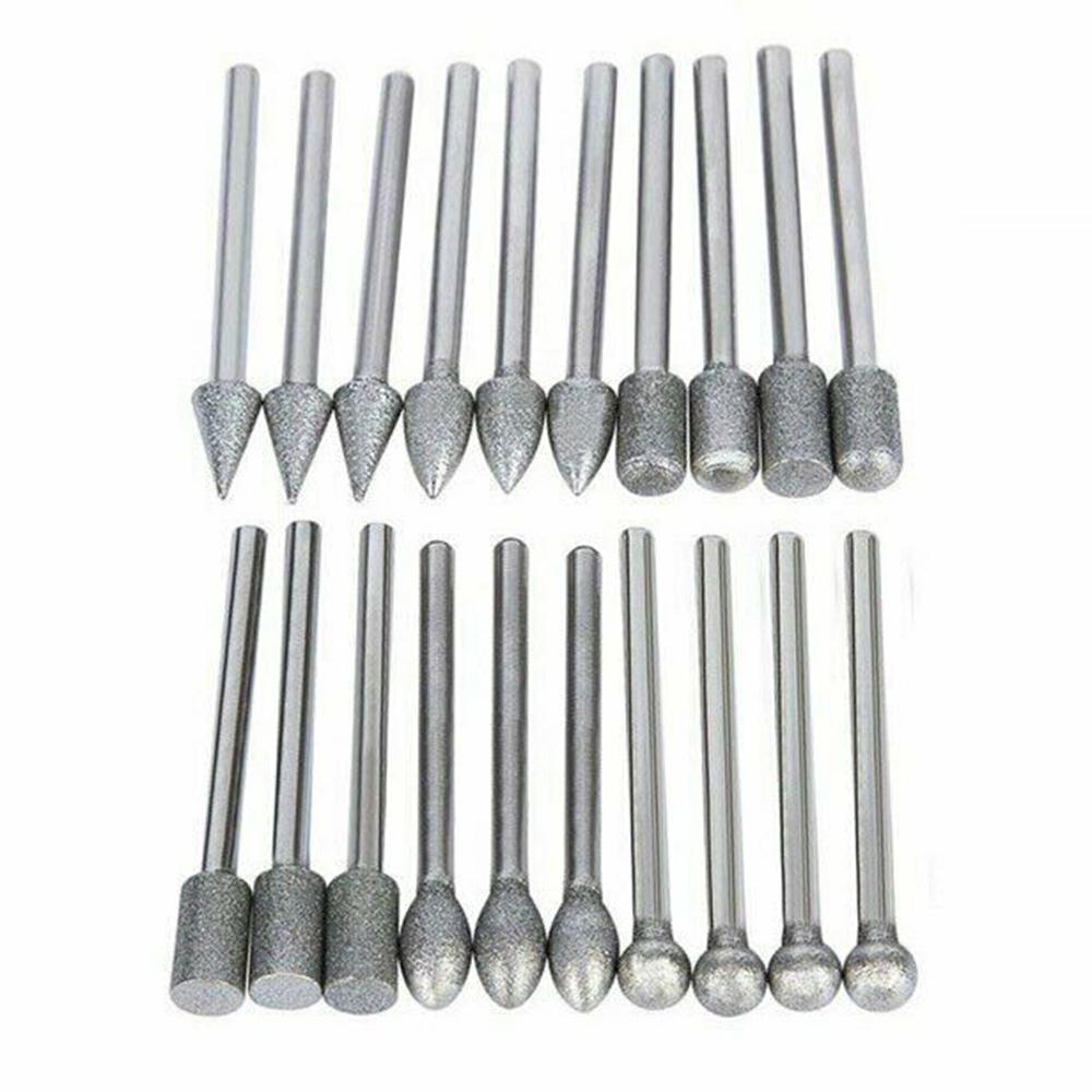 20PC 120 Grit Electroplated Diamond Burr Set Drill Bit Set Rotary Grinding Tool