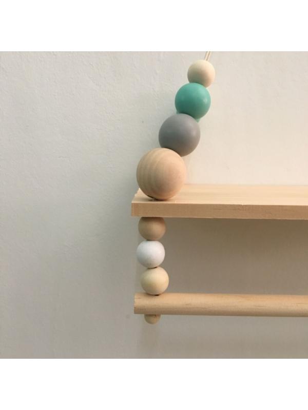 Nástěnná police z dřevěných korálků v severském stylu, úložný regál pro domácí dekoraci