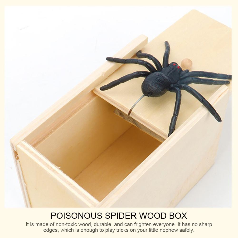 Spider Wooden Box Play Trick Joke Toys Reusable Funny Play Joke Toy Prank Surprising Toy Party Props for Kid Friend Gift
