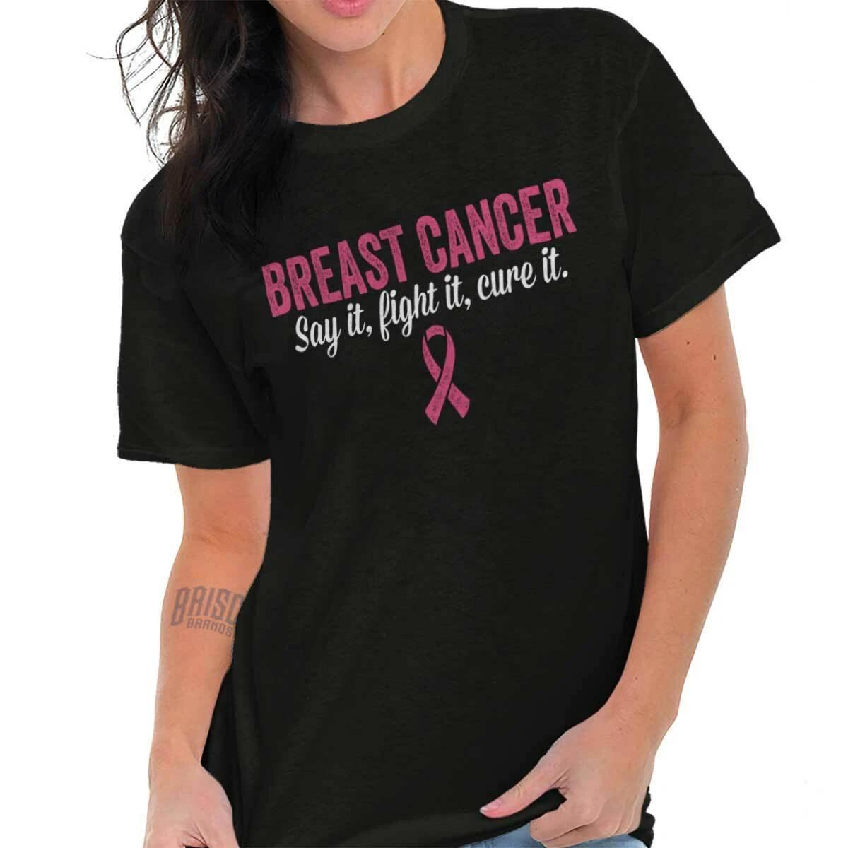 Breast Cancer Say It Fight It Cure It Ribbon Womens Graphic Crewneck T Shirt Tee XXXXL