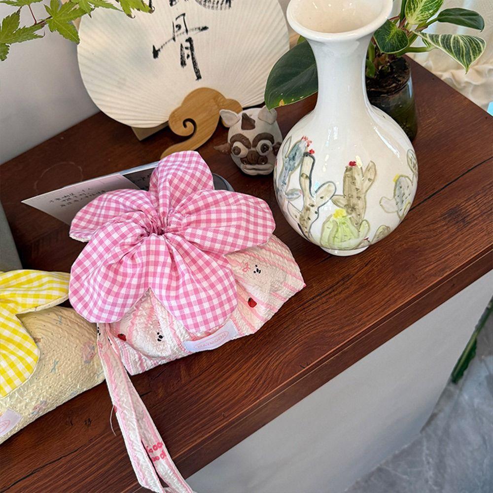 Printing Drawstring Bag Plaid Storage Bag New Bundle Pocket  Women Students