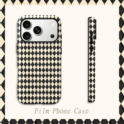 Diamond Argyle Checkered Geometric Tile Pattern Art Retro Vintage Film Aesthetic Protective Shockproof Bumper Case Cover For iPhone 14 15 16ProMaxPlus