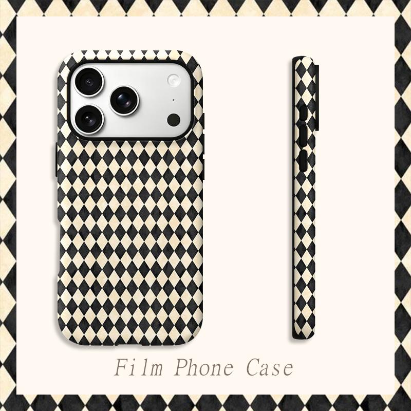 Diamond Argyle Checkered Geometric Tile Pattern Art Retro Vintage Film Aesthetic Protective Shockproof Bumper Case Cover For iPhone 14 15 16ProMaxPlus