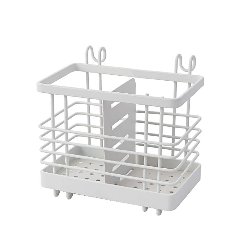 VANRA Essstäbchenhalter, Besteckständer, Abtropfgestell, hält Löffel und Gabeln, Edelstahl, 2 Fächer mit Haken (Weiß)