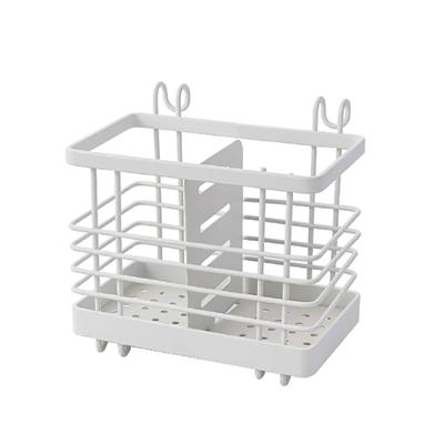 VANRA Chopstick Holder Cutlery Stand Drainer Holds Spoons and Forks Stainless Steel 2 Compartments with Hook (White)