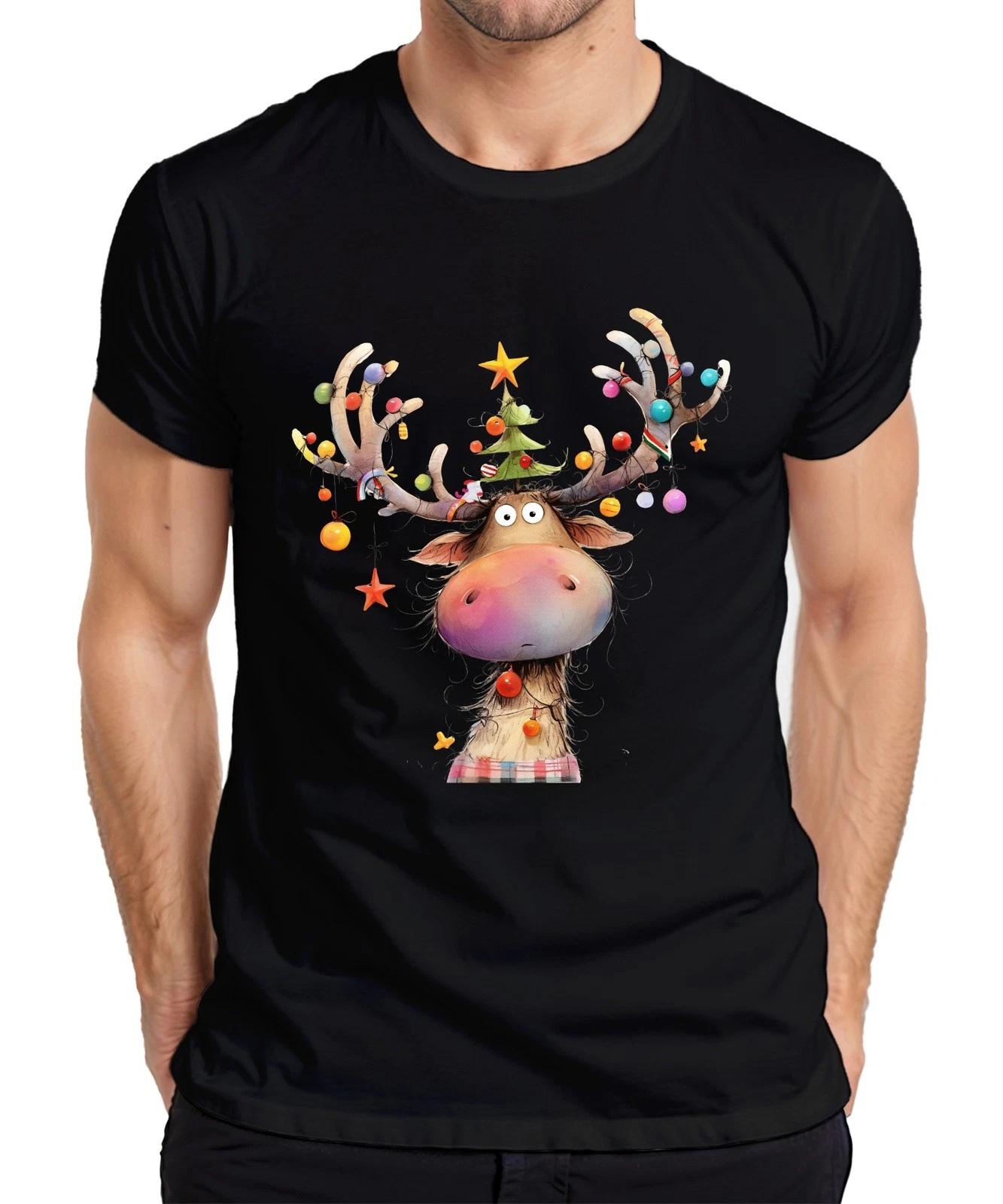 Weihnachts Rentier Geweih Christbaum Kugeln Stern niedlich lustig Herren T-Shirt XXL