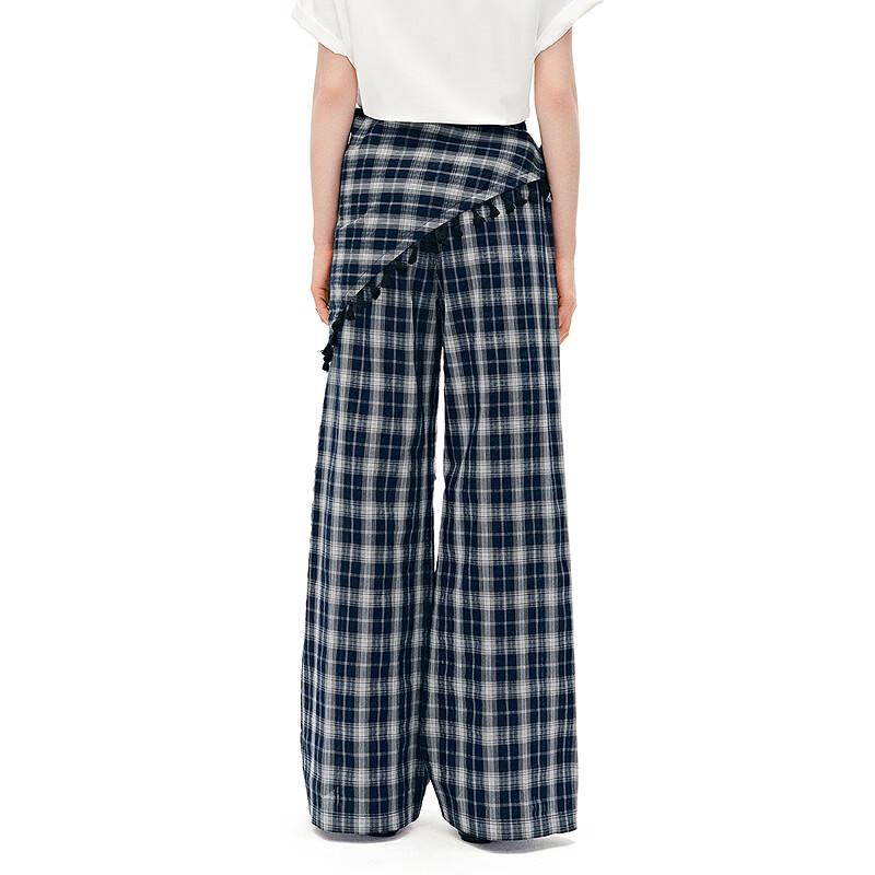Ledian Color-Block Plaid Wide-Leg Casual Pants