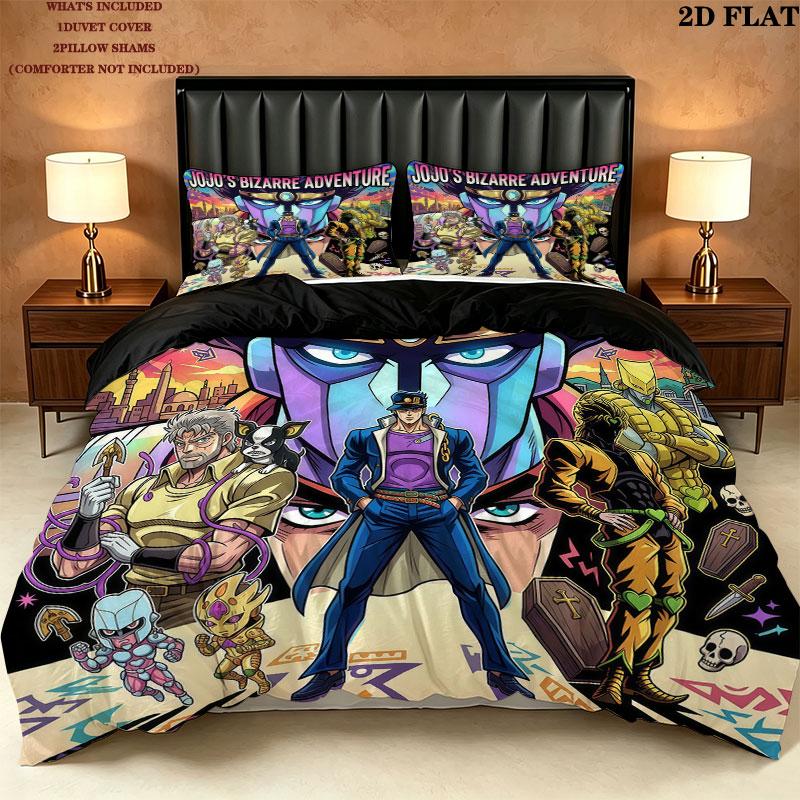Jojos Bizarre Adventure Pattern Bedding Quilt Set Quilt Cover Pillowcase Home Birthday Gift(1 * Duvet Cover + 2 * Pillowcase, Without Core)