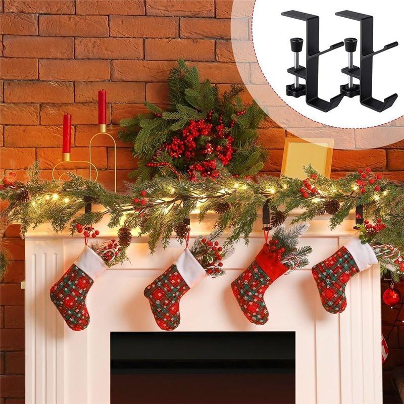 Aug. 2 In 1 Mantel Hanger For Garland And Stockings, Adjustable Heavy Duty Fireplace Hangers With Dual Hooks