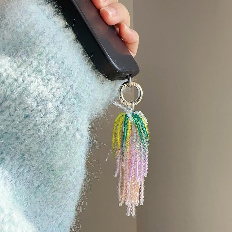 Coquette Jellyfish Beaded Phone Charm Tassel Bag Aesthetic Waterfall Bead Pendant for Purse Backpack Decor Gift Bag Charm