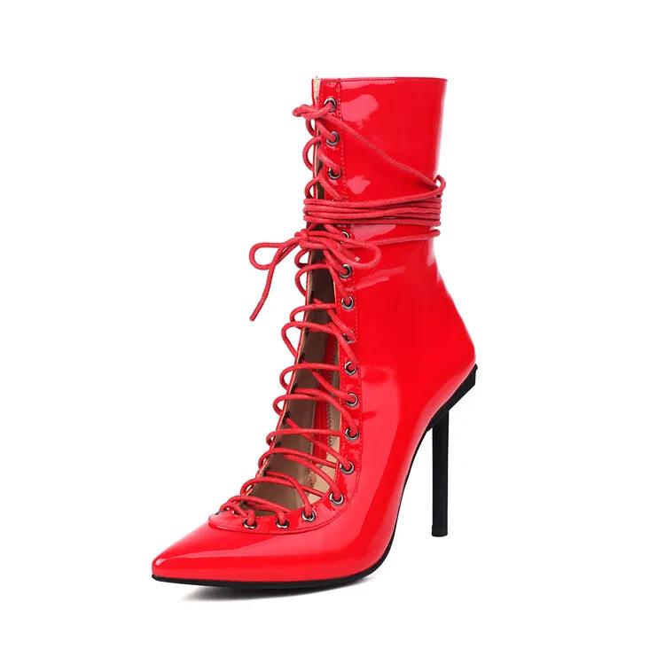 Fashion Brand Design Cross Strap Black and Red Short Boots Autumn Winter Fashion Pointed Spicy Girl Sexy Women's Ankle Boots Size 33-46