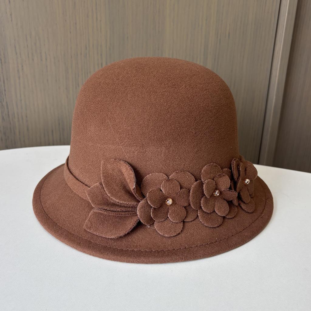 Autumn And Winter New Woolen Hat Female Elegance Flower Temperament Small Edge Top Hat Outdoor Travel Versatile Thermal Basin Hat