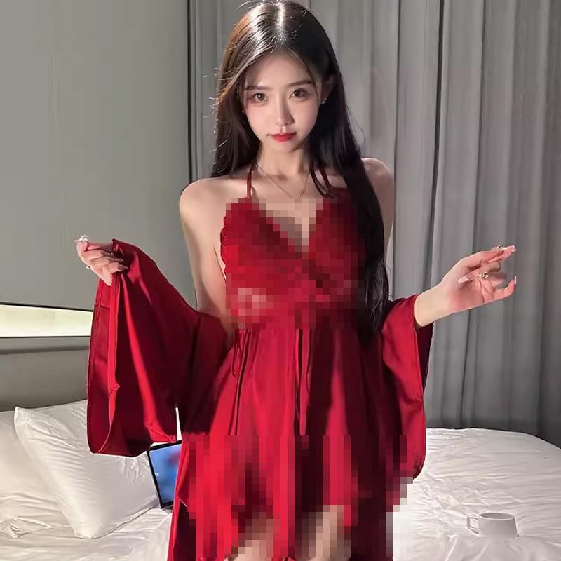 DZ Oran Princess Brautwäsche Set: Rückenfreier Morgenmantel aus Eisseide, Verführerisch und Bequem, Übergröße 32