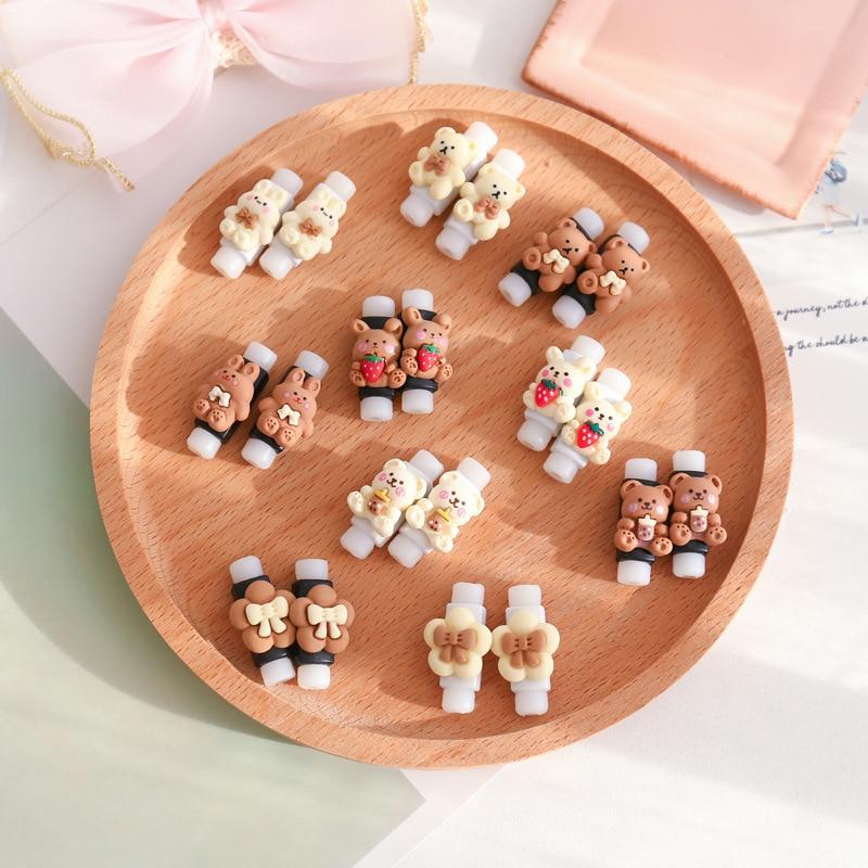 2Pcs Charger Cable Winder Protector White Bear Cartoon Saver Data Line Protective Case Earphone Cord Sleeve Cover Wire Organizer