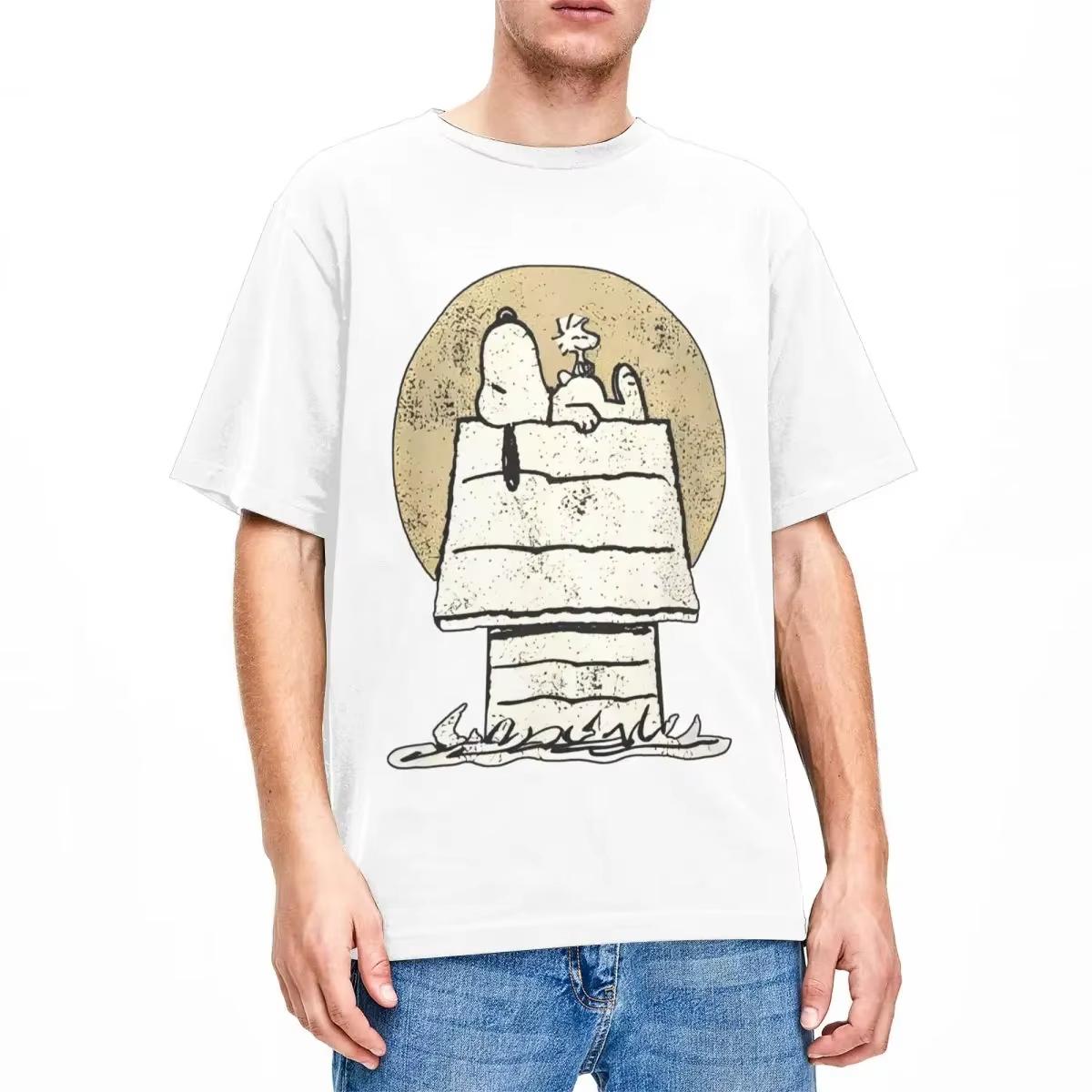 GUOYAN TOP Pinda's Snoopy Woodstock Hondenkooi Print T-shirt Voor Mannen Zomer Korte Mouw Katoenen T-shirts Casual Harajuku Oversized Unisex Tops 2XL